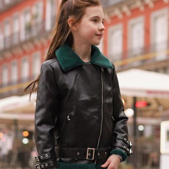 Hannah Banana Girls Faux Fur Leather Winter Warm Moto Jacket  NEW  8 12 14 - Picture 1 of 3